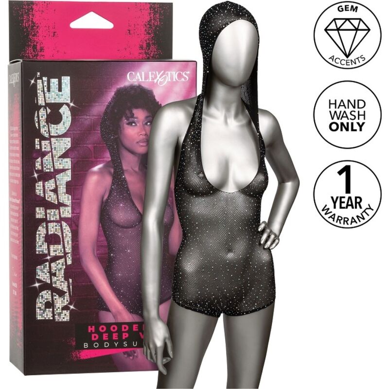 Body in mesh trasparente con cappuccio e strass per notti bollenti | CALEXOTICS