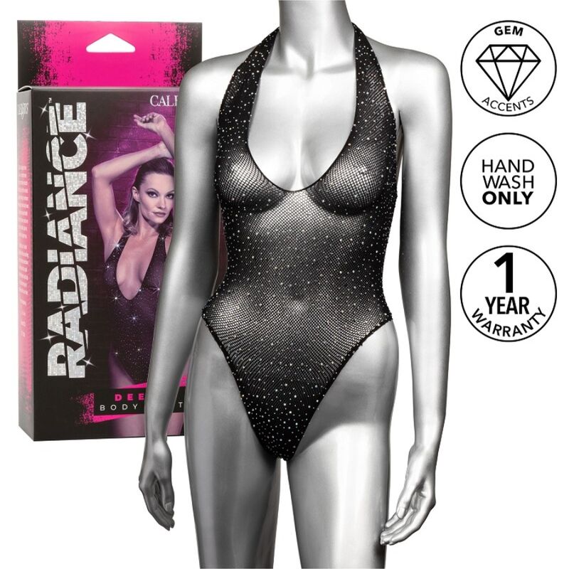 Body trasparente con strass e profonda scollatura per notti seducenti CALEXOTICS