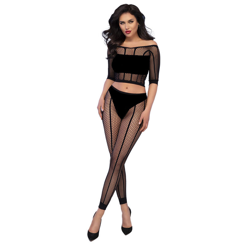 CHILIROSE CR 4647 set lingerie con top e leggings, nero, S/M
