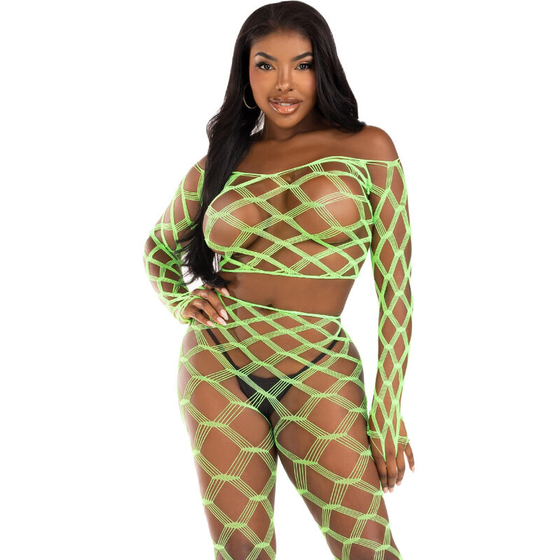 Set lingerie Leg Avenue con crop top e calze senza piede, viola
