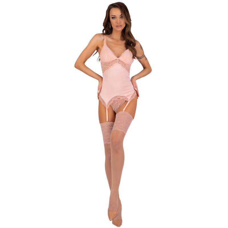 Set lingerie corsetto con pizzo e calze Peach LIVCO CORSETTI FASHION