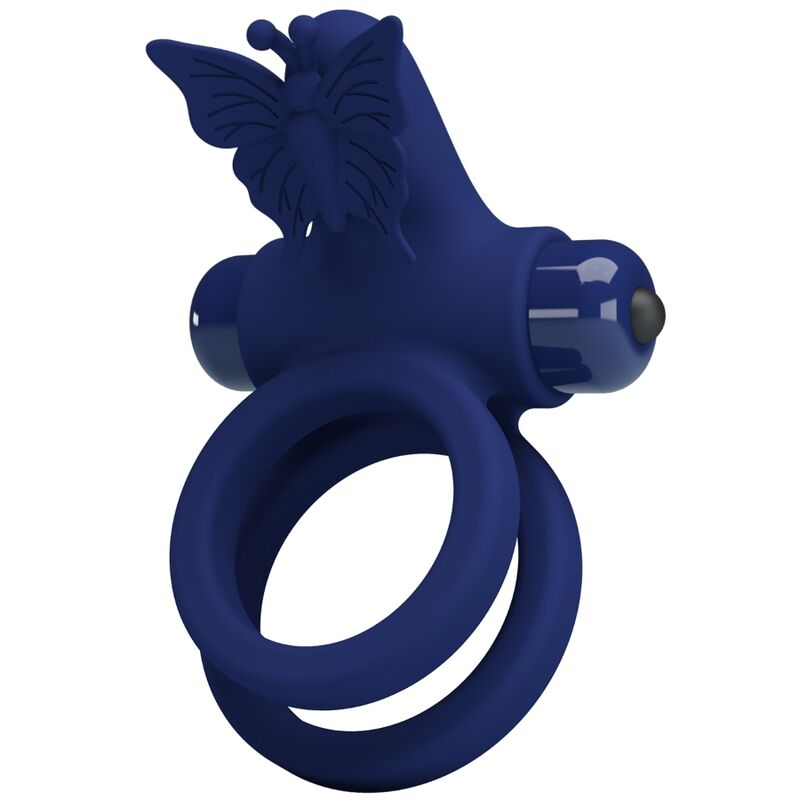 Pretty Love Jamele anello vibrante per il pene con stimolatore a farfalla, blu