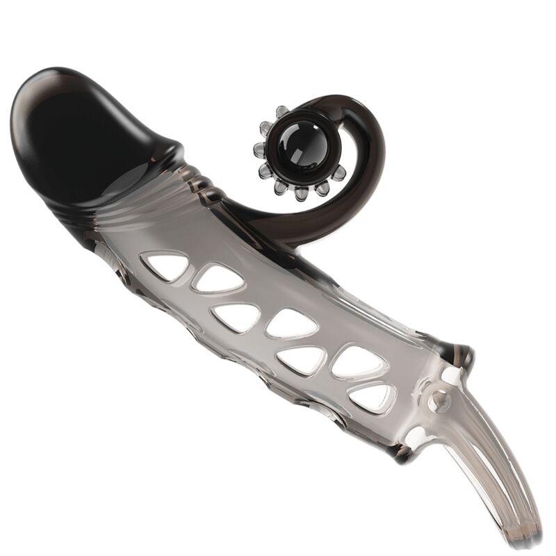 ROMANCE Black Extended Sleeve guaina per pene con punta vibrante
