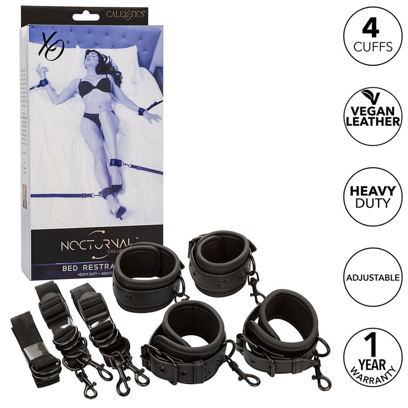 Set di manette da letto in pelle nera CalExotics Nocturnal