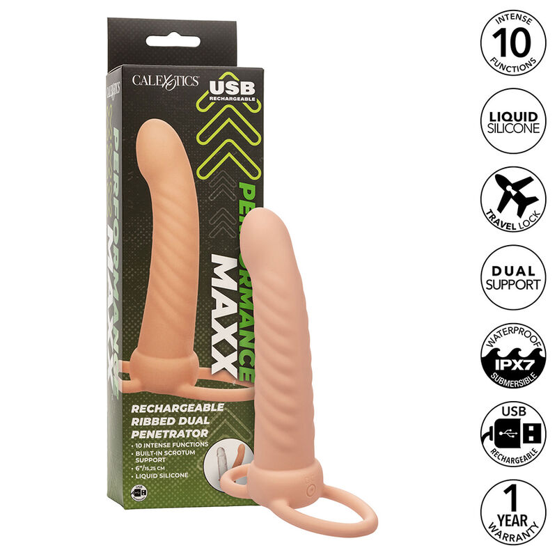 CalExotics Maxx penetratore doppio con nervature, ricaricabile
