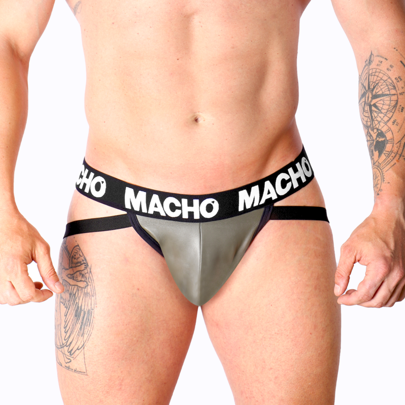 Jockstrap MACHO MX27GR in ecopelle grigia e beige · Taglia: XL