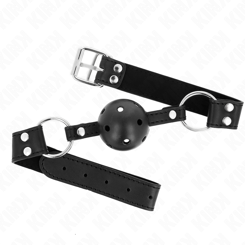 Bavaglio a palla KINK con sfera da 4 cm e doppie borchie, nero