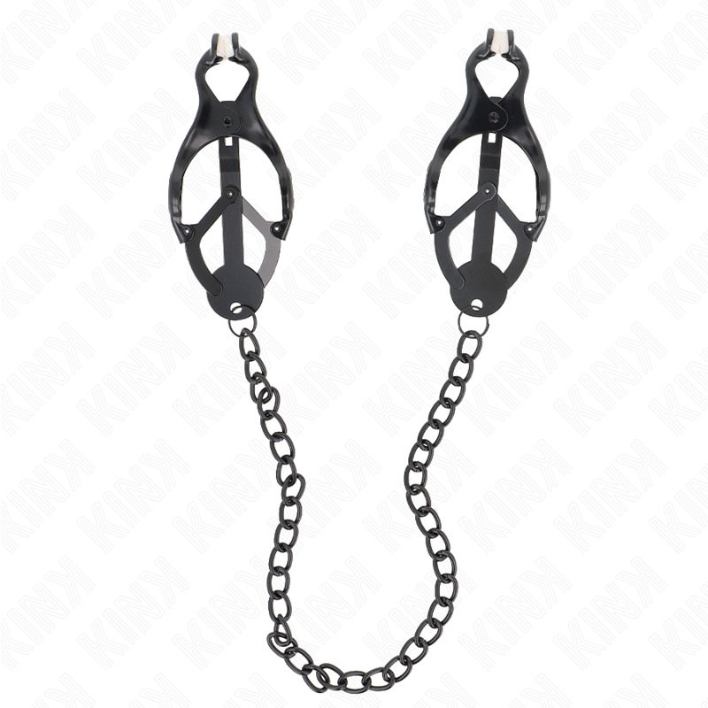 Pinze per capezzoli KINK con catena, trifoglio giapponese, nere