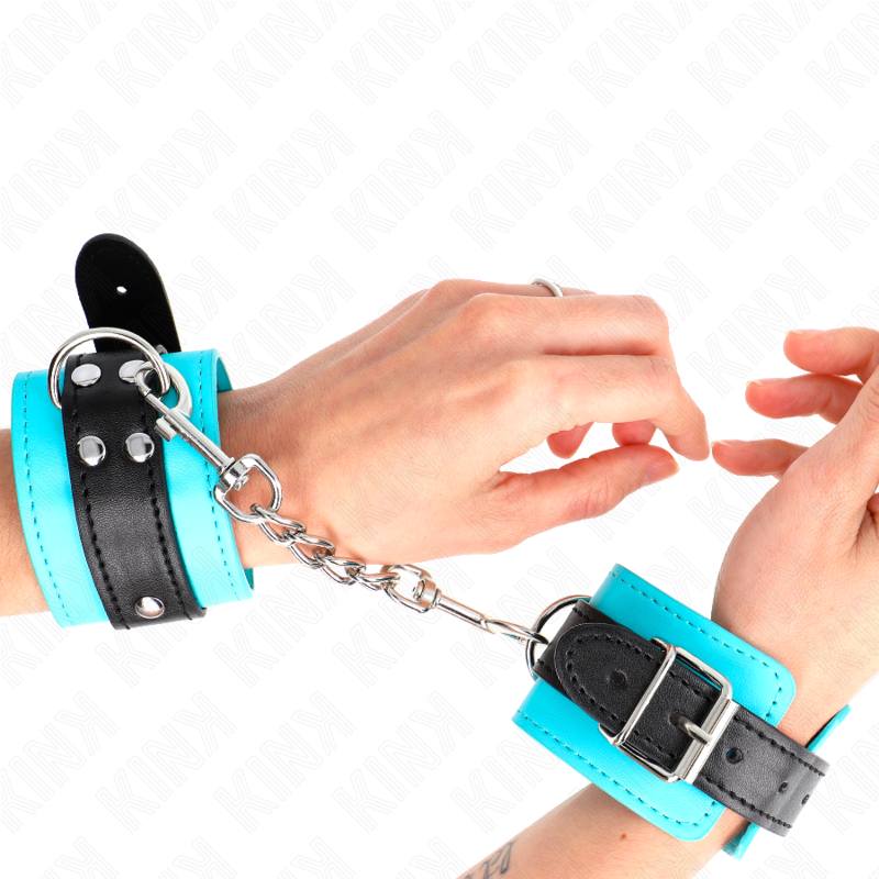 KINK manette blu per polsi con fodera effetto pelliccia, regolabili