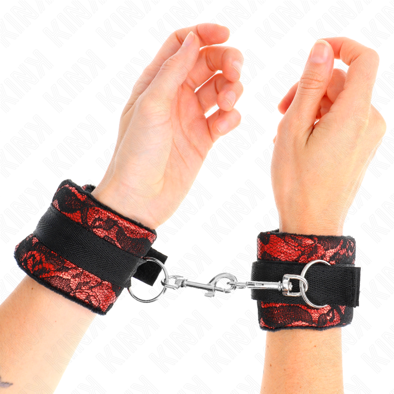 Manette KINK in velluto e pizzo con fascia in nylon, rosse e nere