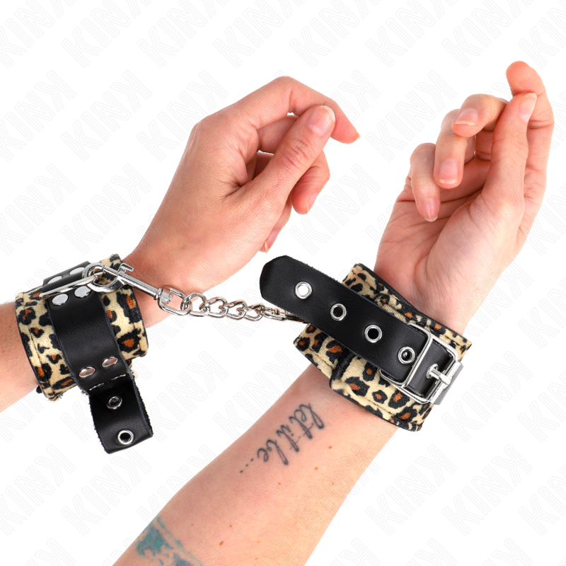 Manette KINK in vera pelle con stampa leopardata