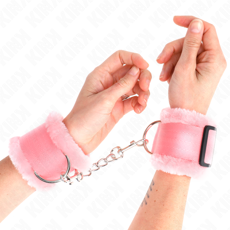Manette da polso KINK rosa con fodera effetto pelliccia