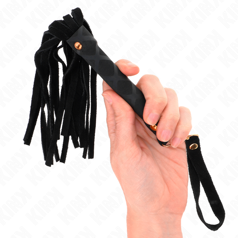 KINK Black Suede mini frustino in pelle scamosciata, 30 cm