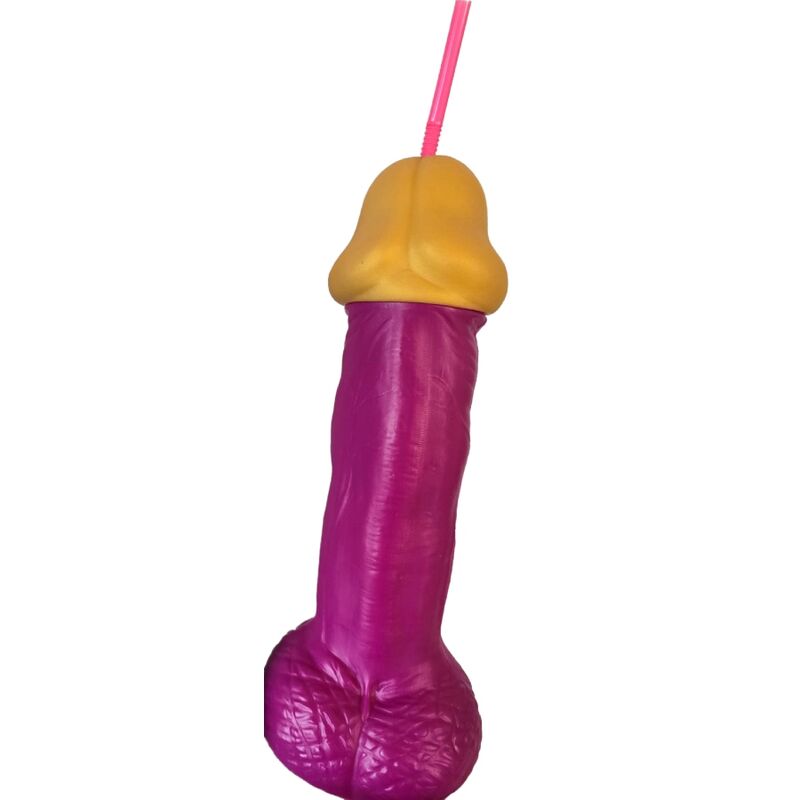 Bicchiere a forma di pene Diablo Picante fucsia in plastica rigida, 500 ml