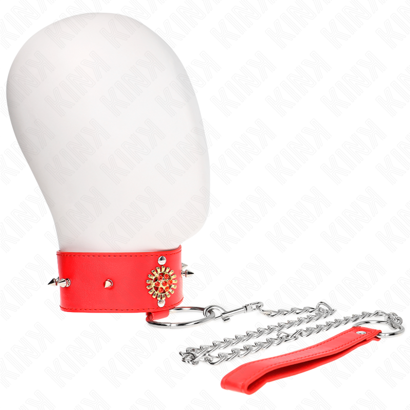 Collare BDSM KINK con dettaglio a rombo rosso e guinzaglio