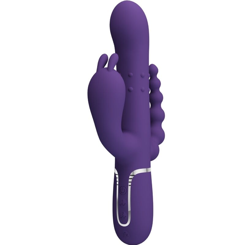 Vibratore Rabbit 3 in 1 con stimolazione del punto G e del clitoride, in silicone Softtouch viola PRETTY LOVE