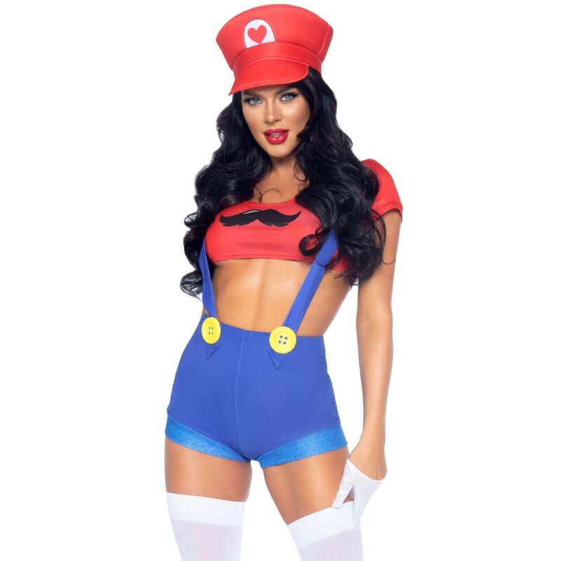 Costume sexy Mario Leg Avenue, rosso e blu, taglia S