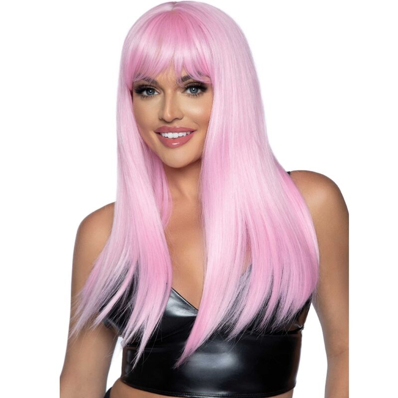 Parrucca lunga rosa con frangia LEG AVENUE