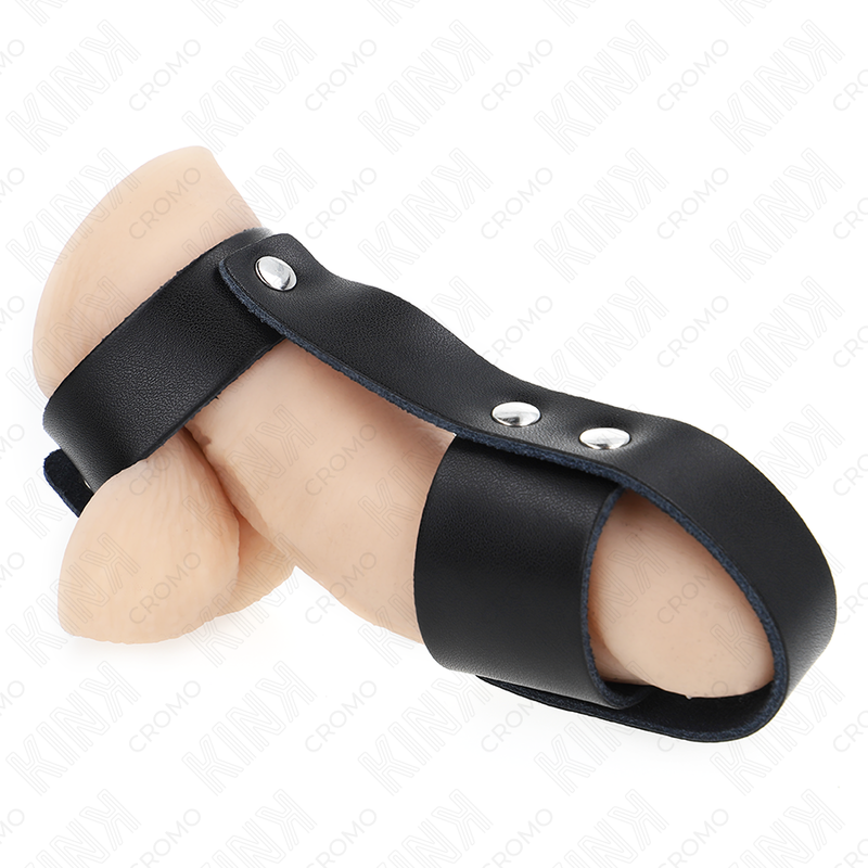 Gabbia per pene KINK Ring Power in pelle con separatore scrotale regolabile