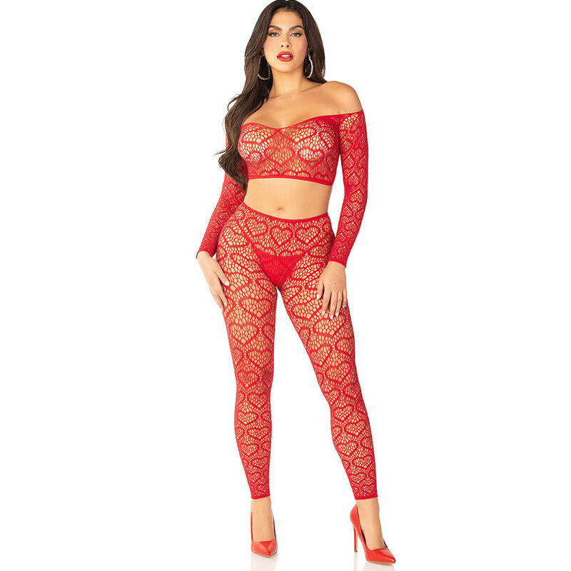 Completo lingerie Leg Avenue con crop top e calze, rosso, taglia unica