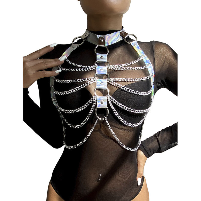 Harness bondage SUBBLIME con anelli e catene, color argento
