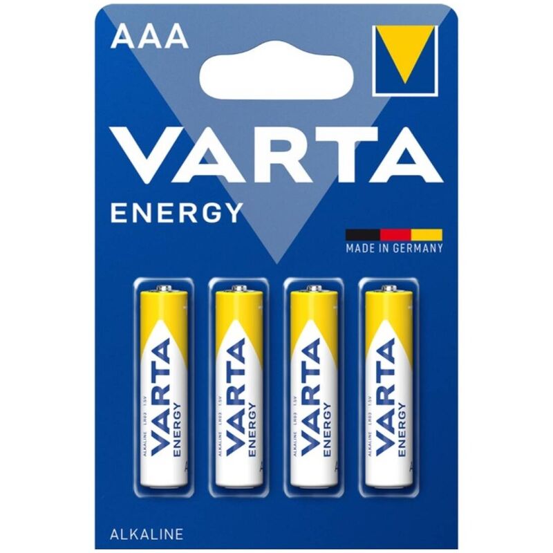 Batterie alcaline AAA, confezione da 4, energia di lunga durata per piccoli dispositivi VARTA