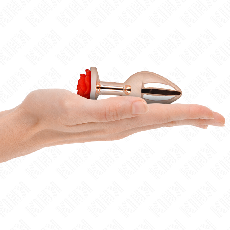 Plug anale KINK in acciaio inox con rosa rossa, color oro rosa