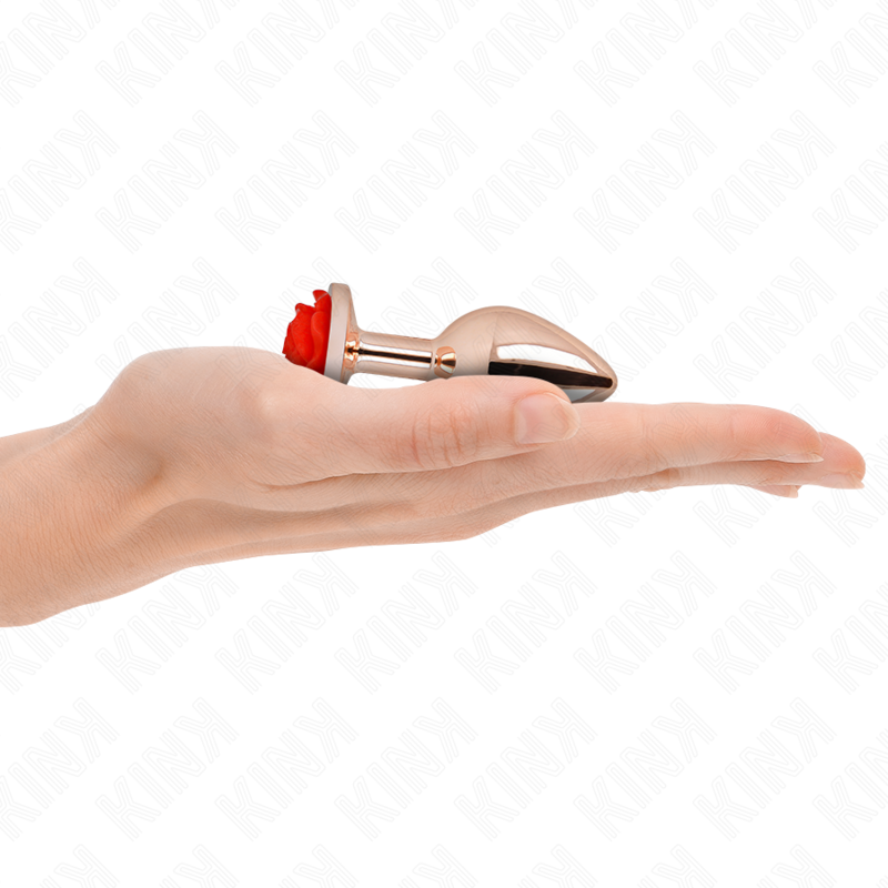 Plug anale KINK rosa metallizzato con rosa rossa