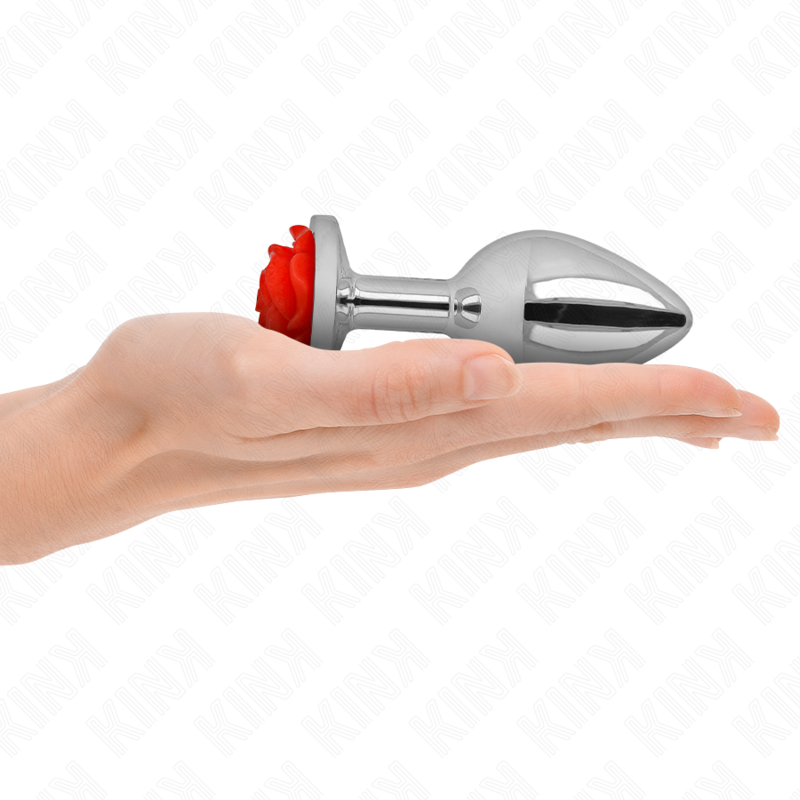 Plug anale KINK in acciaio inox con rosa rossa, taglia L
