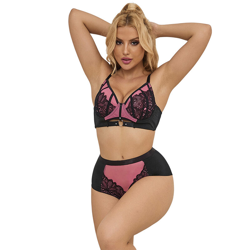 Set lingerie SUBBLIME con reggiseno push up, pizzo e tulle trasparente, L/XL