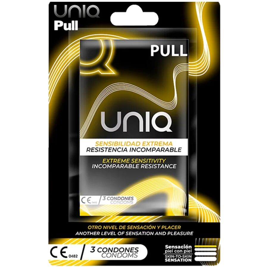 Preservativi senza lattice UNIQ Pull con linguette, 3 pezzi