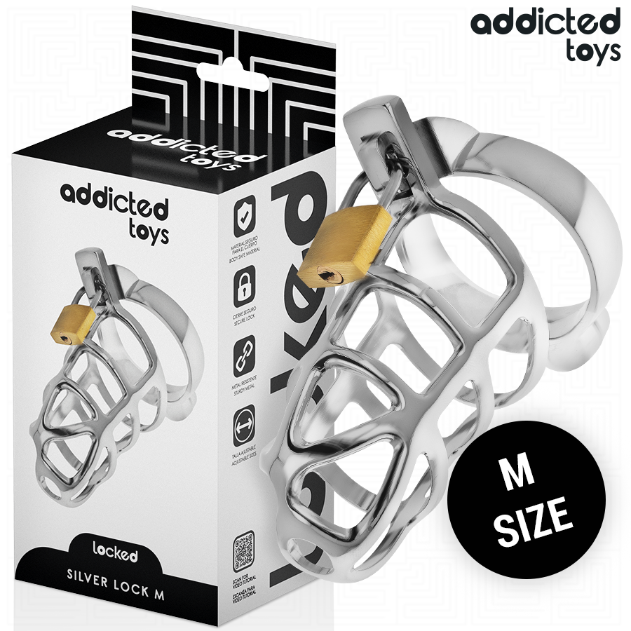Addicted Toys Locked Silver Lock gabbia per pene in metallo, taglia M