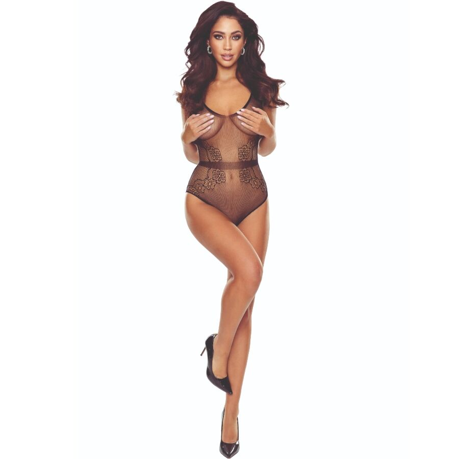Bodystocking nero PASSION BS115 con motivo a rete
