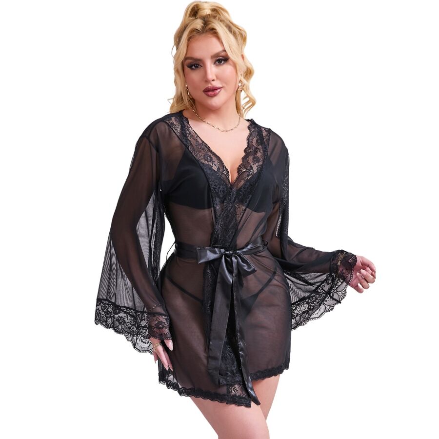 Babydoll trasparente con pizzo e tulle per notti sensuali, S M SUBBLIME