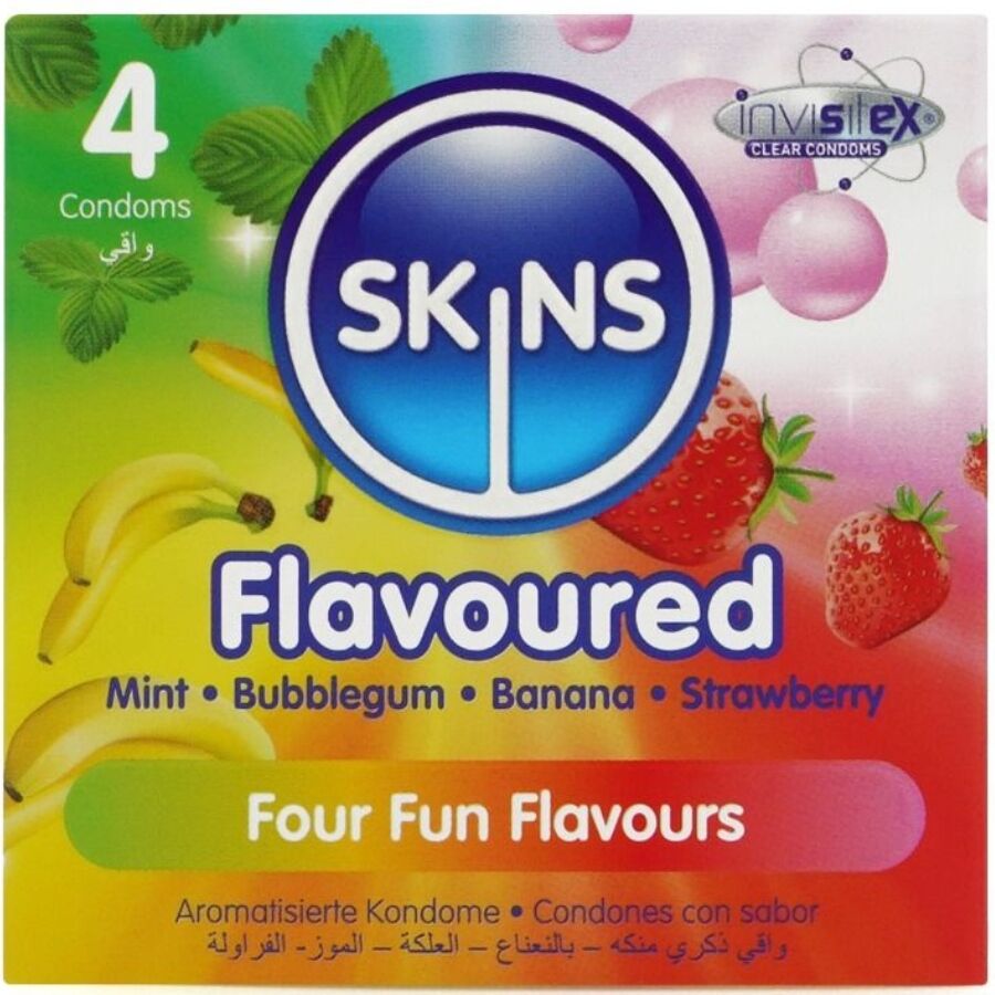 Preservativi SKINS aromatizzati, confezione da 4