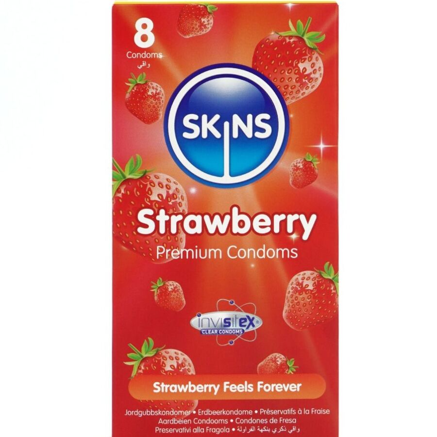 Preservativi SKINS al gusto di fragola, 8 pezzi