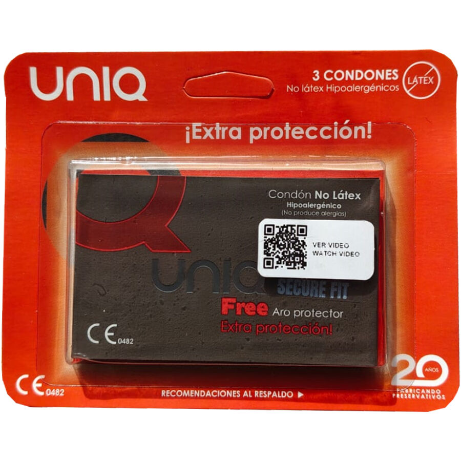 Preservativi senza lattice UNIQ SecureFit, 3 pezzi