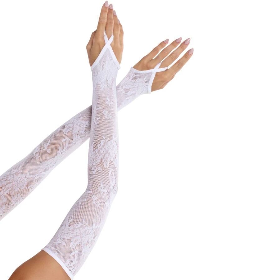 Guanti lunghi da braccio LEG AVENUE con motivo floreale, bianchi