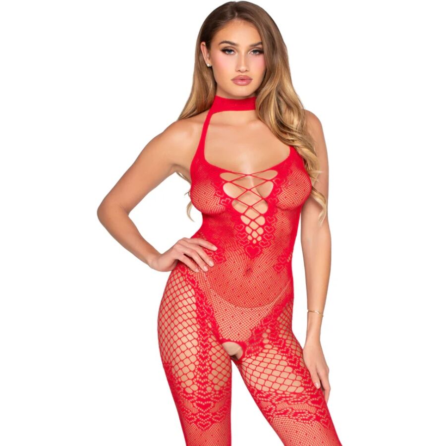 Leg Avenue body stocking rossa senza cavallo con motivo a pois