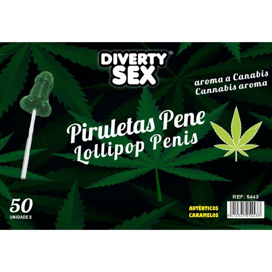 DIABLO GOLOSO Lecca lecca a forma di pene al gusto di marijuana, 50 pezzi
