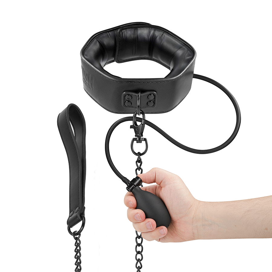Collare BDSM Fetish Submissive Extreme con camera d’aria e catena