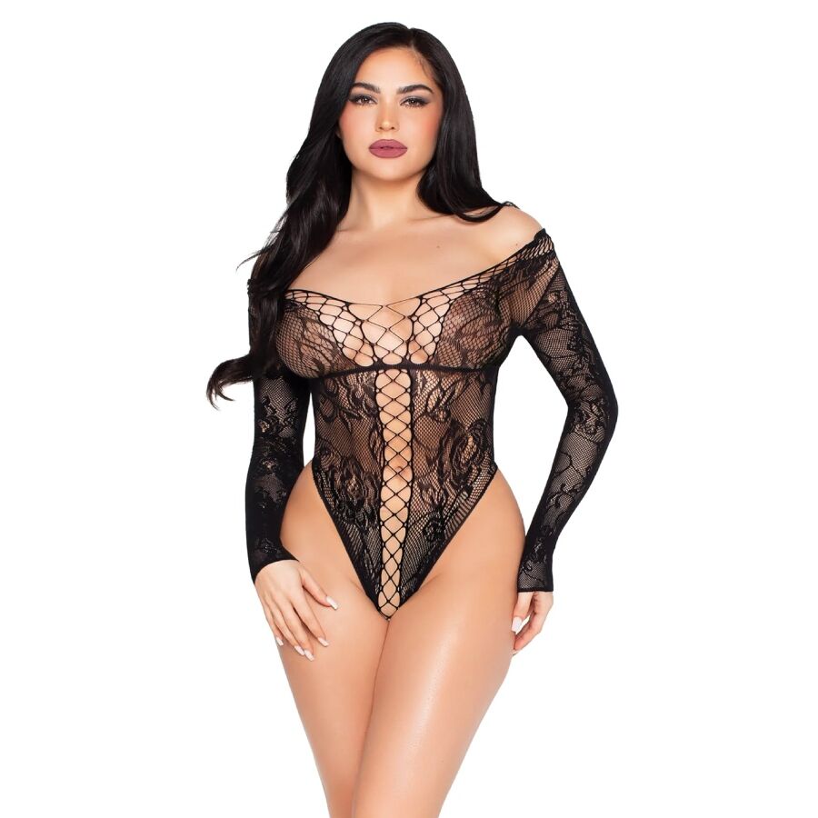 Body lingerie Leg Avenue in pizzo e rete, nero, taglia unica