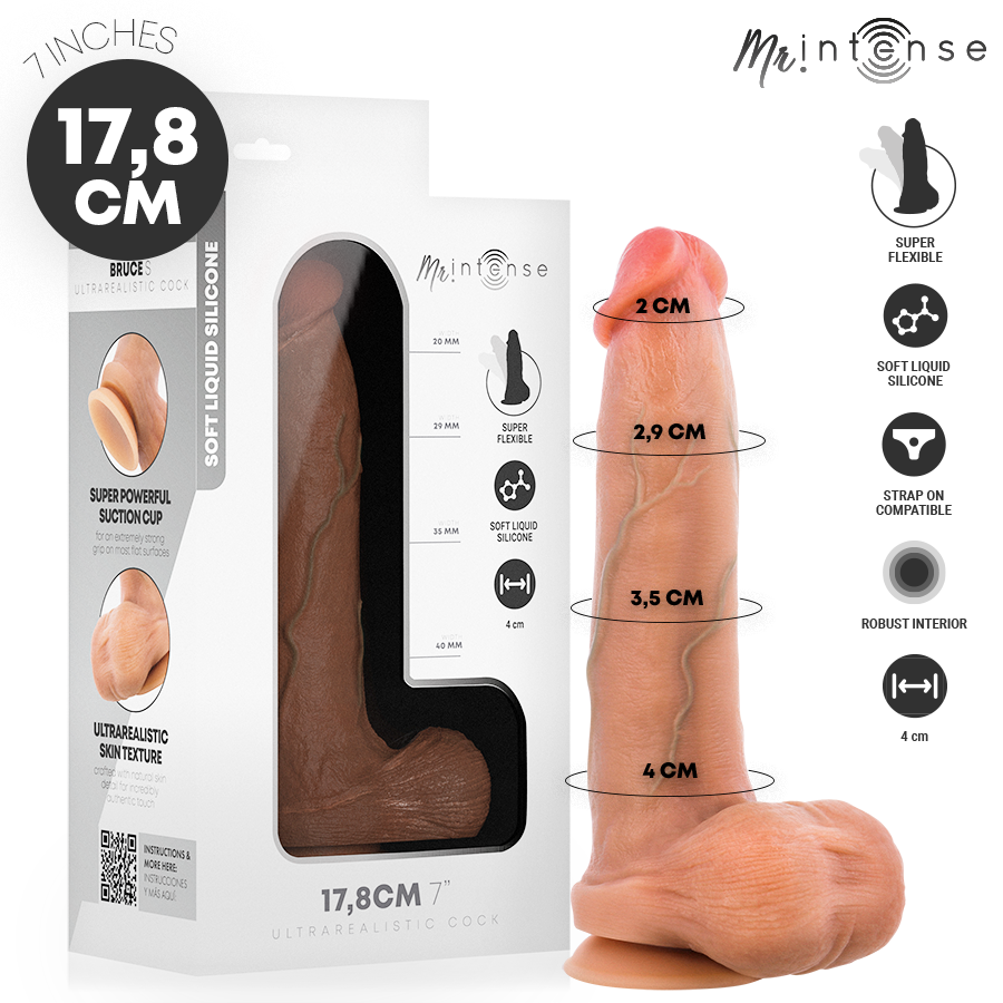 MR. INTENSE Bruce S dildo in silicone con testicoli integrati, 17,8 cm