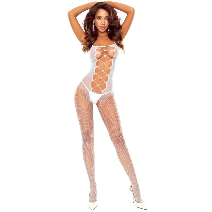 PASSION BS124 body stocking bianco con allacciatura