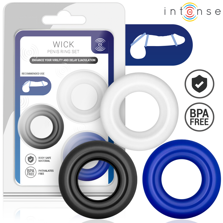 INTENSE FOR HIM Wick anelli fallici senza vibrazione, set da 3