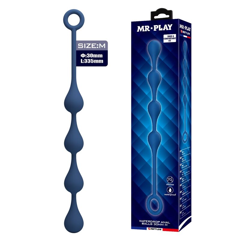 Catena anale MR PLAY in silicone, blu, taglia M