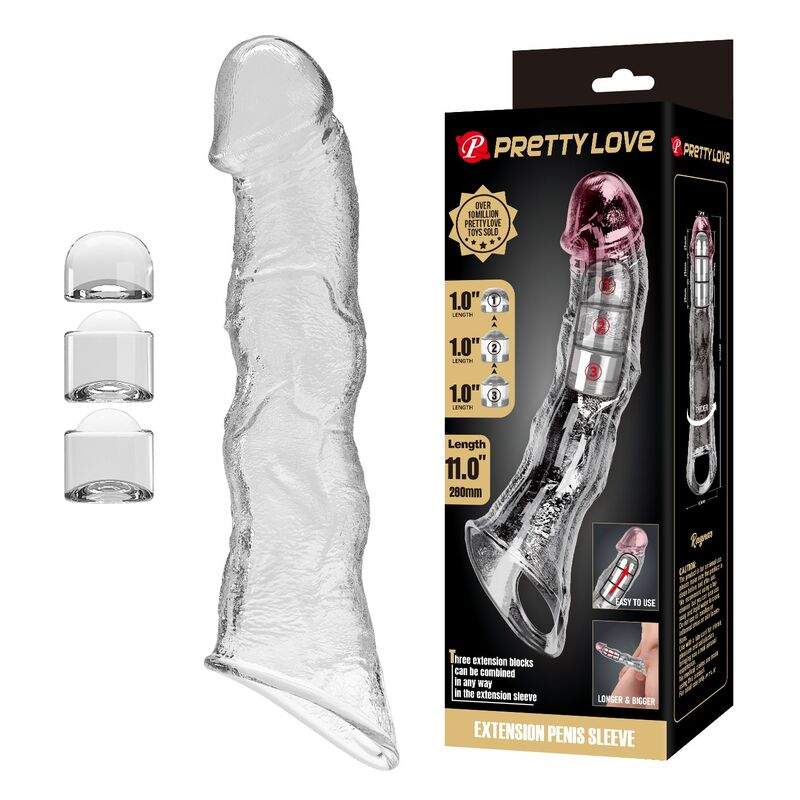 Guaina per pene Pretty Love regolabile, 28 cm, trasparente