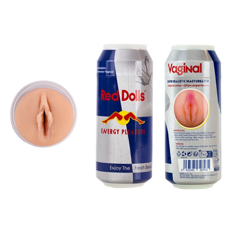 Alive Masturbatore Maschile Rosso A Forma Di Vagina In Lattina Da Energy Drink