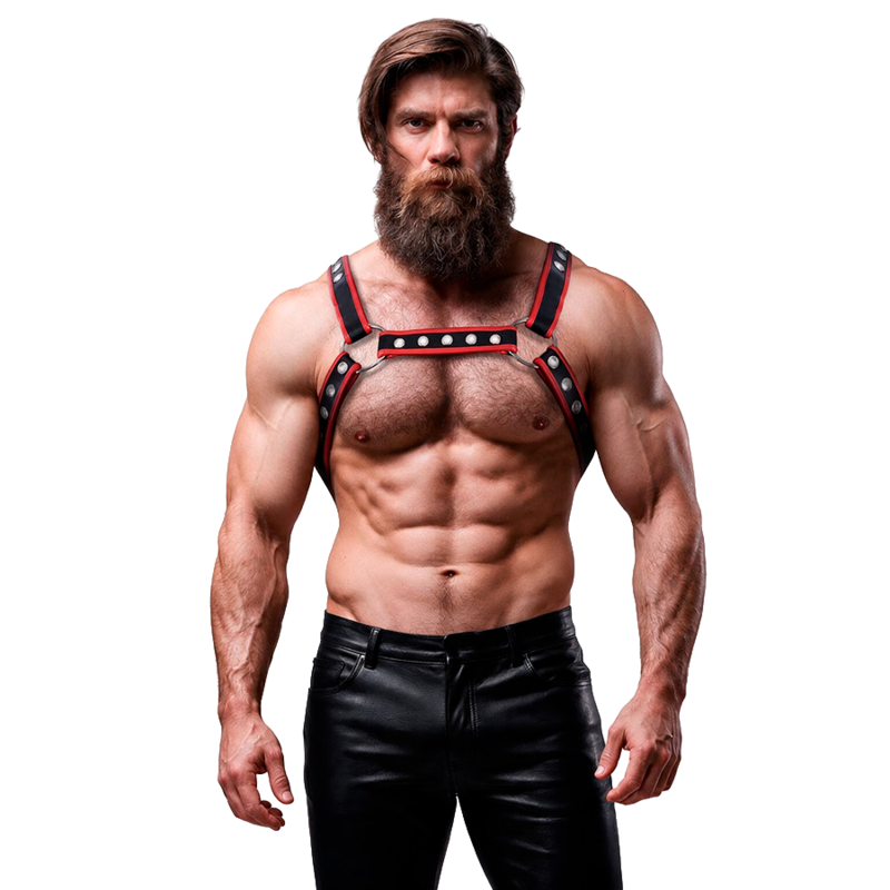 Harness da uomo Bulldog Fetish Submissive Attitude, nero e rosso