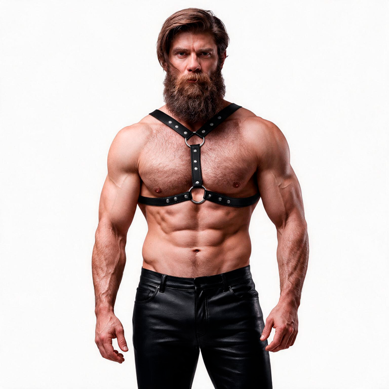 FETISH SUBMISSIVE ATTITUDE harness da uomo con doppio fissaggio e borchie